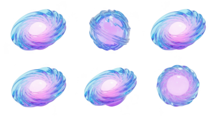 3D rendering of blue & pink swirling energy orbs rotating on a white backdrop used for fantasy sci-fi or concept art