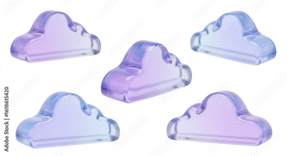 Aufkleber 3d rendered glass clouds floating on a white background representing computing or data storage conce
