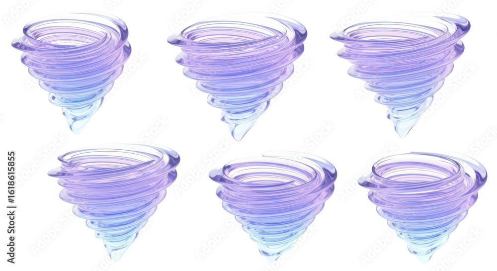 Poster six transparent swirling vortex illustrations in various sizes on a white backdrop suitable for weat