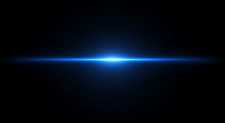A bright blue lens flare glows against a black background