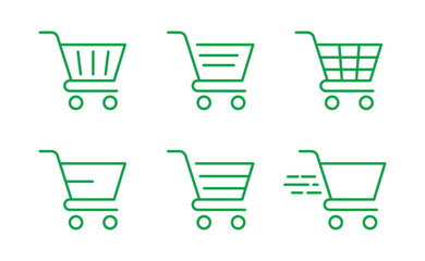 Modern Line Art Shopping Cart Icon for E-commerce and Online Retail – Minimalist Trolley Symbol for Digital Store, Checkout, Purchase, and Mobile App User Interface Vector Illustration
