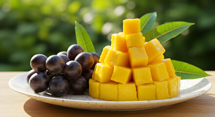 Delicious Mango Cubes and Grapes Healthy Snack Tropical Fruit