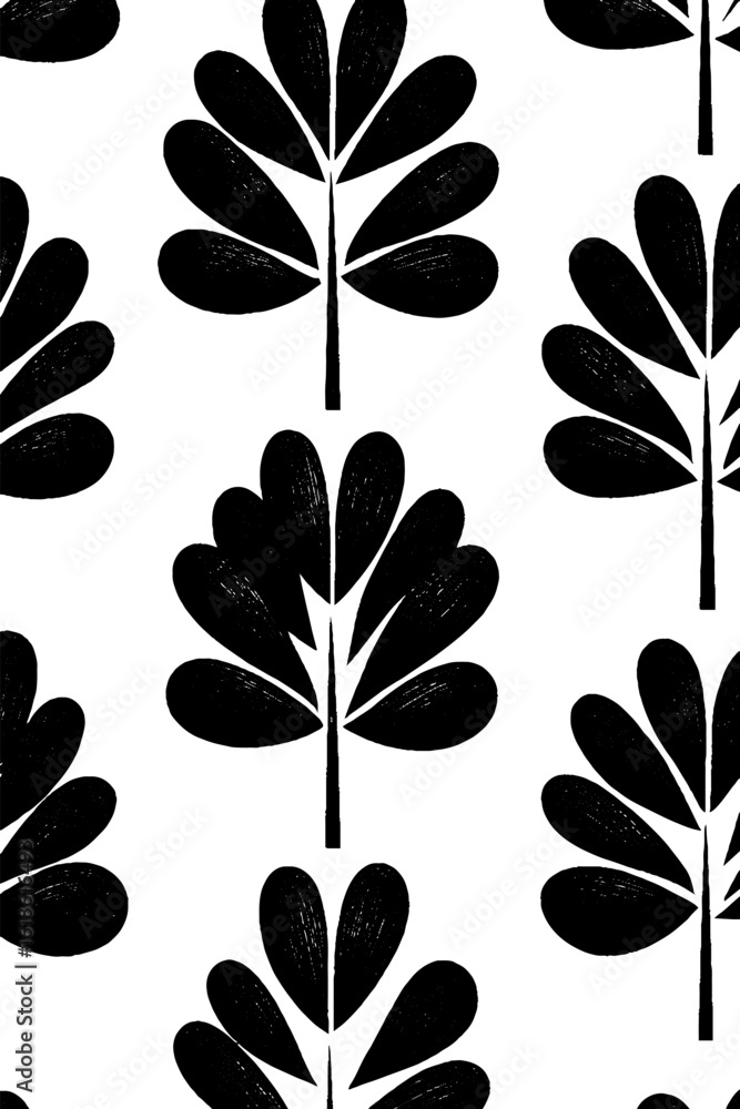Poster seamless pattern of stemmed pods and abstract clovers for creative surface design