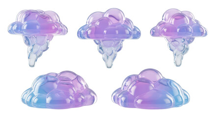Artistic 3D cloud shapes in pastel blue & purple colors are floating on white background perfect for graphic design