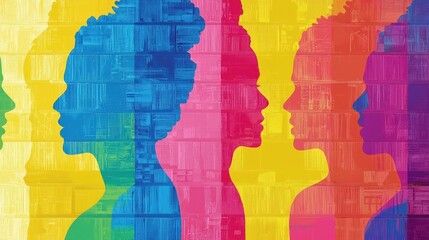 Colorful Silhouettes of Diverse Women Against Vibrant Background
