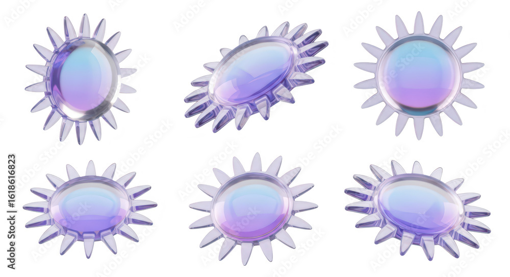 Aufkleber 3d rendered transparent sun shapes in various angles on a white background for abstract design or cr