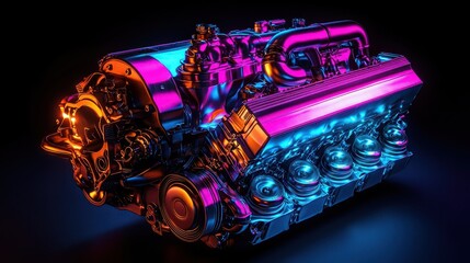 Colorful Engine Design with Neon Accents and Modern Aesthetics