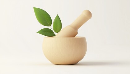 Natural Herb Art Badge Logo Template For Alternative Medicine Pharmacy With Simple Mortar Pestle And Leaf Bowl Emblem.