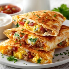 Breakfast Quesadilla Stack with Bacon, Eggs, and Salsa