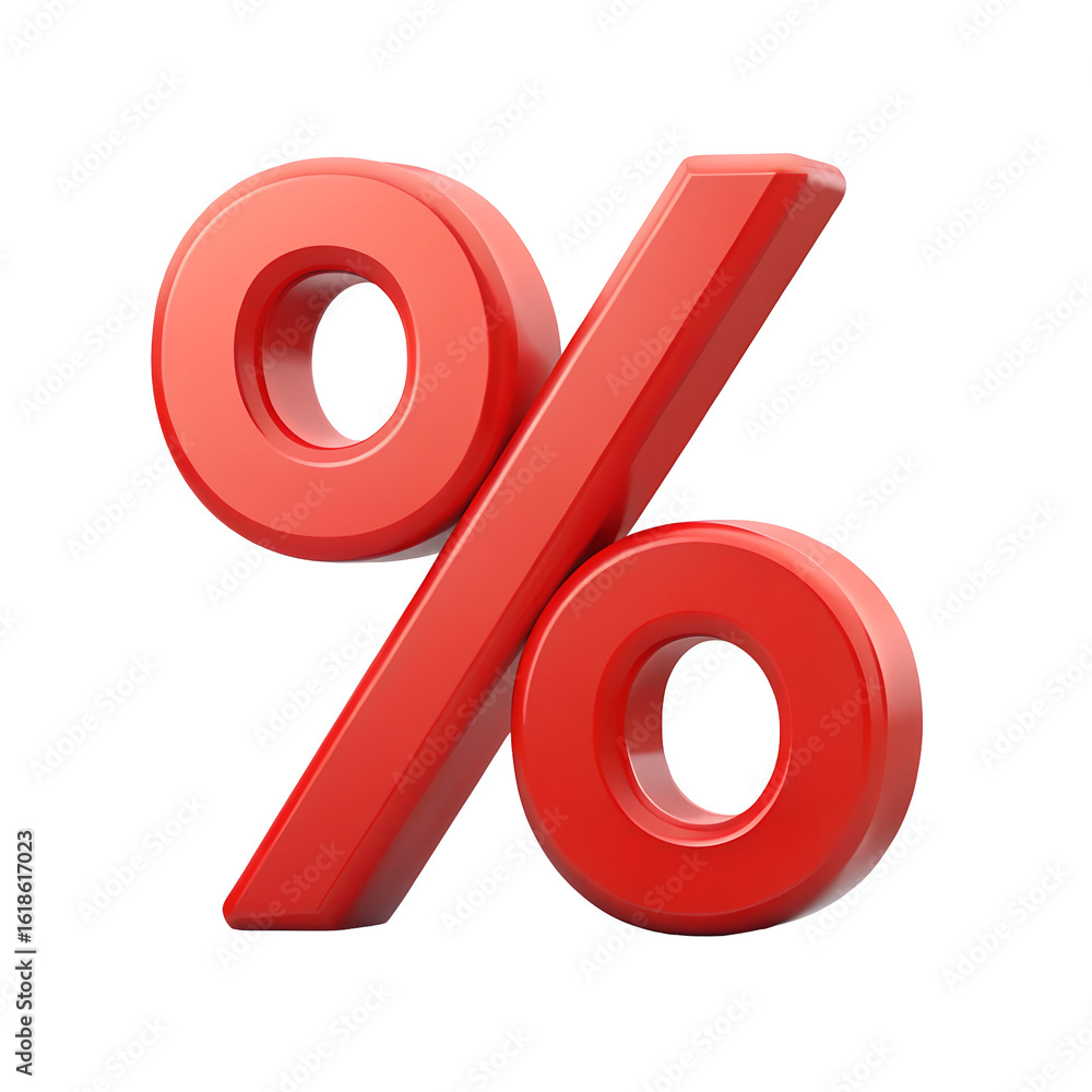 Poster red 3d percentage symbol isolated on transparent background