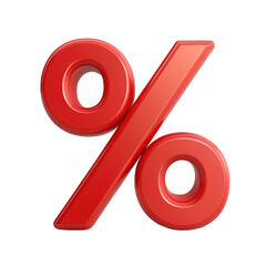Glossy red percentage symbol isolated on transparent background