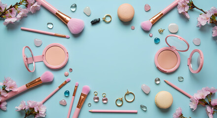Pretty Pink Makeup Beauty Essentials Flatlay Spring