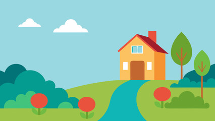 Fototapeta premium Charming Small House by River with Large Well Tended Garden