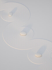 3d zen garden stone balance on sunset light background. 3d background for product presentation. 3d rendering illustration.