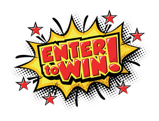 Enter to win. Flat red explosion sign, enter to win sign, enter to win push button. Vector icon on transparent background