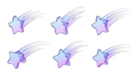 3D rendered stars in action shooting across a blank white background illustrating wishes or magical themes for design elements