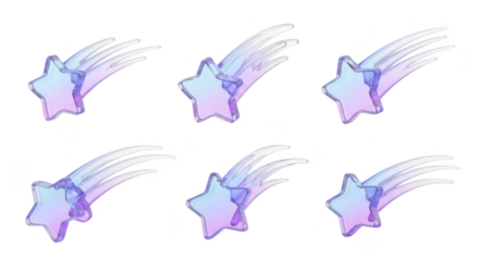 3D rendered stars in action shooting across a blank white background illustrating wishes or magical themes for design elements