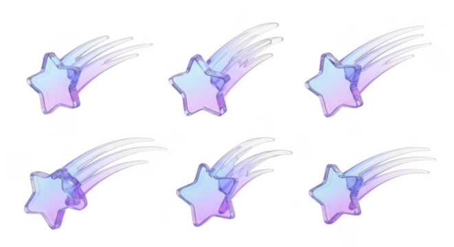 3D rendered stars in action shooting across a blank white background illustrating wishes or magical themes for design elements