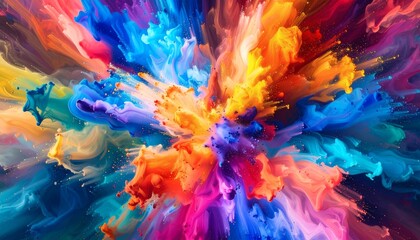 Vibrant Abstract Colorful Ink Explosion, Bright Fluid Art Background