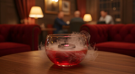 Mysterious smoky cocktail in elegant lounge bar setting