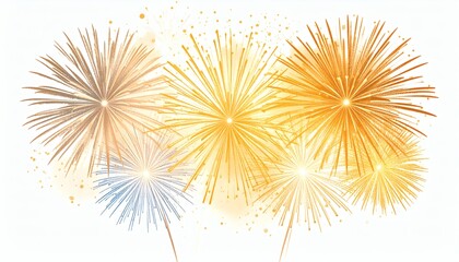 Fototapeta premium Vibrant Bursting Fireworks Display on White Background