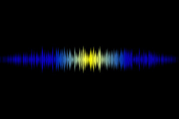 Vivid soundwave illustration with blue and yellow gradients on a black background