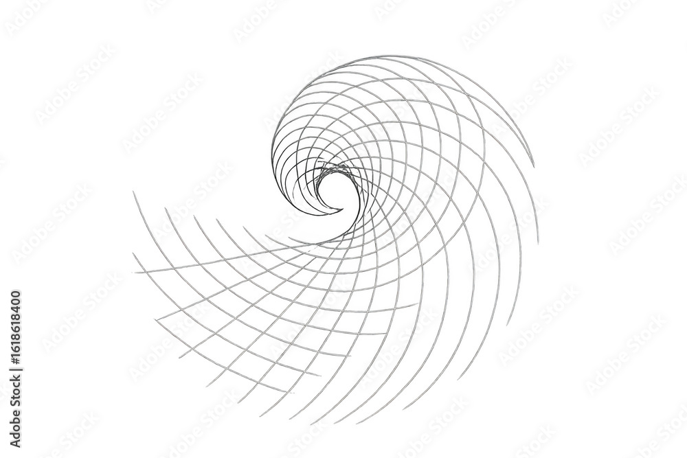 Poster gray swirling lines create a dynamic spiral against a transparent background, forming an abstract vo