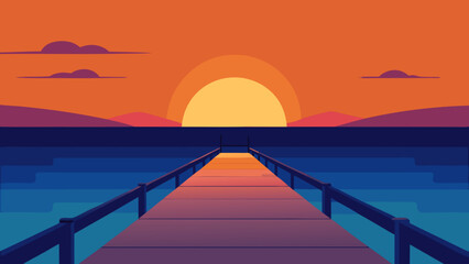 Peaceful sunset over a calm sea seen from a pier tranquil ocean