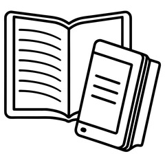 Thin line icon of an e reader and physical book