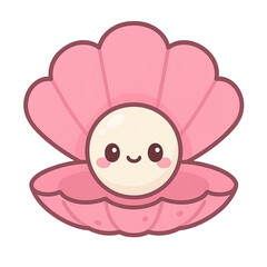 Naklejka premium Isolate transparent kawaii clam shell with pearl character PNG featuring cute kawaii clam shell with pearl character PNG die-cut for advertising