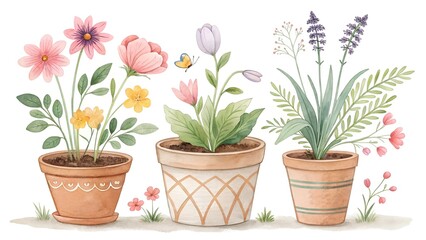 spring flowers in pots