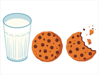 Glass of milk with cookies front view vector illustration isolated on white background ideal for food, snack, and dessert themed designs