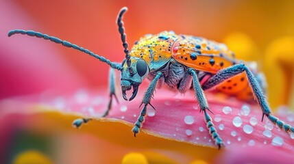 Colorful insect perched on vibrant flower petal