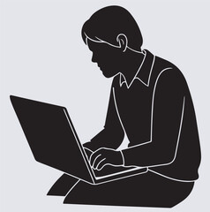 person working on a laptop silhouette vector art illustration, man working on laptop computer