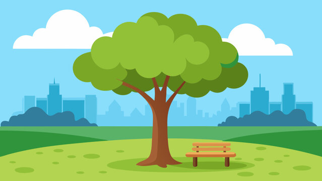 Inviting city park with a large shady tree perfect for relaxation