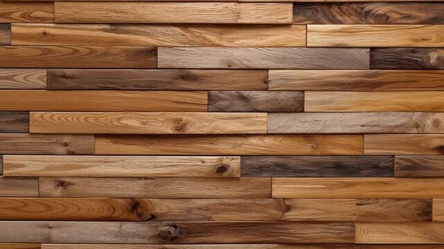 Wood planks form a textured wall with varied shades of brown displaying natural wood grain patterns