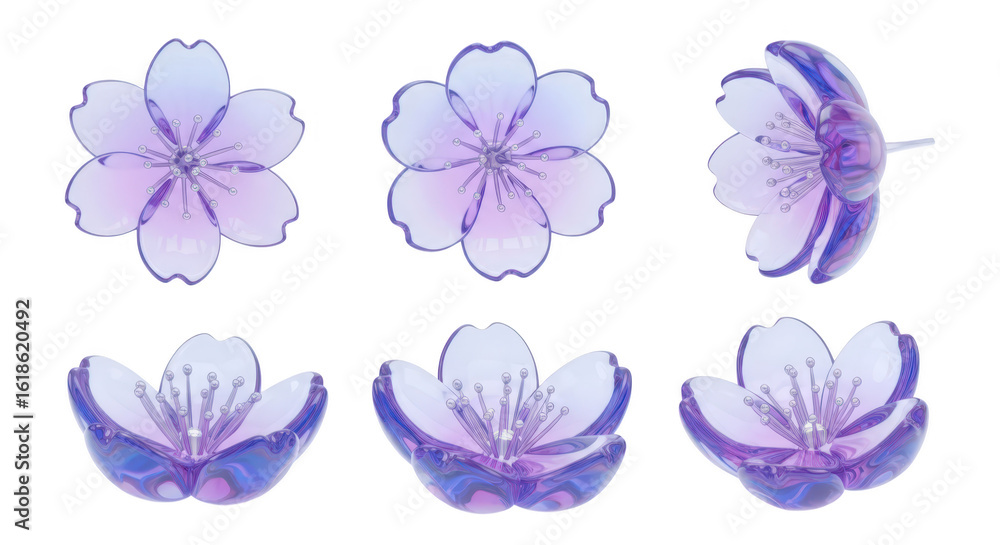 Poster 3d-rendered translucent cherry blossoms in various angles isolated on a clean white background ideal