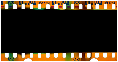 35 mm filmstrip with analog film burn effect, film noise texture and background, old film frame from analog retro film roll, photo texture with grain and scratches for vintage effect with damaged film