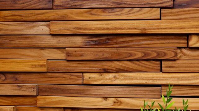 Wood plank wall Warmtoned horizontallystacked wooden rectangles with varied grains colors and slight imperfections