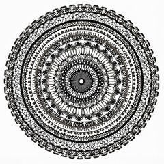 Black and white mandala with detailed symmetrical pattern