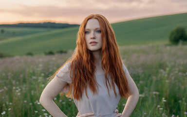 I am a woman - Photograph of a woman with flowing brown hair softly lit by soft natural light 