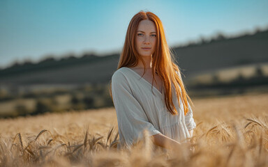I am a woman - Photograph of a woman with flowing brown hair softly lit by soft natural light 