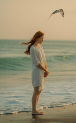 I am a woman - Photograph of a woman with flowing brown hair softly lit by soft natural light 