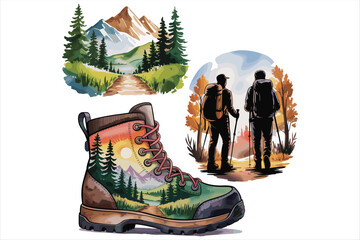 A simple and clear name for this image could be:
Red winter boots standing on snow in a colorful illustration
