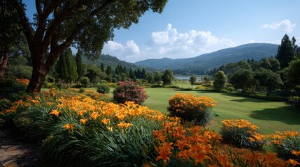 Beautiful landscape filled with colorful blooming flowers, showcasing vibrant natural beauty and scenic outdoor charm under soft daylight.