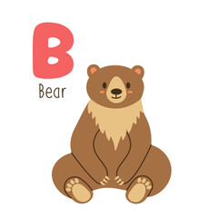 Cute cartoon illustration of a bear with the letter B, ideal for kids' alphabet learning, educational posters, and nursery decor