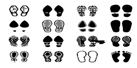 vector set, Printed shoe soles. isolated on white background Foot print, boots, sneakers. Shoe sole icon.