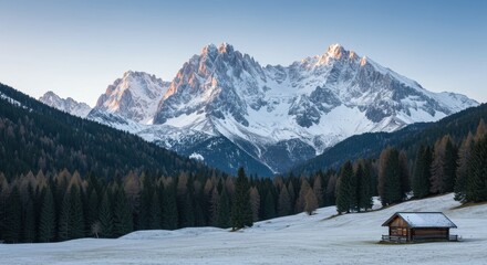 Fototapeta premium Majestic Snow-Capped Mountains with Sharp Peaks and Clear Blue Sky 