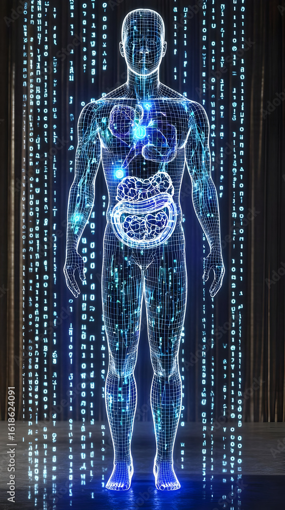 Aufkleber digital human figure with glowing binary code