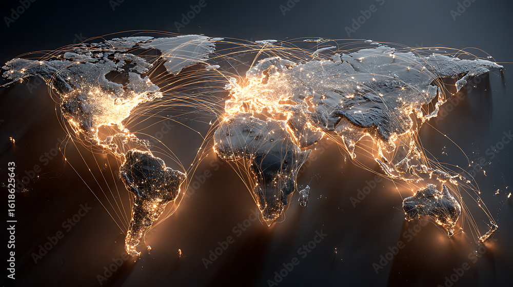 Aufkleber a glowing world map at night with illuminated connections representing ai global networking, communi